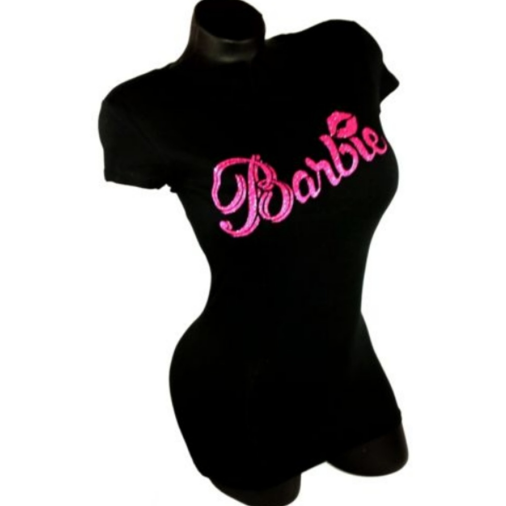Barbie with Sexy Lips Fitted Spandex Black Tee. - Picture 3 of 5